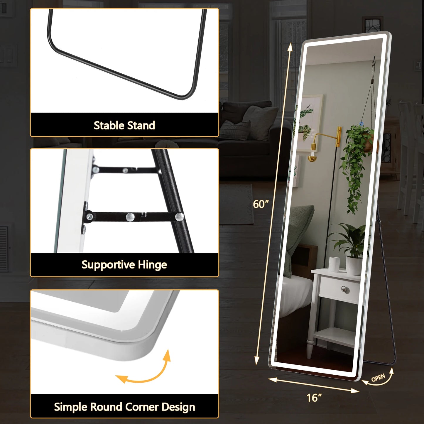 JHK Full Body Wall Mirror 59 Inch by 16 Inch or 64 Inch by 21 Inch Standing or Wall Hanging with Aluminum Alloy Frame for Bedroom and Cloakroom Decoration