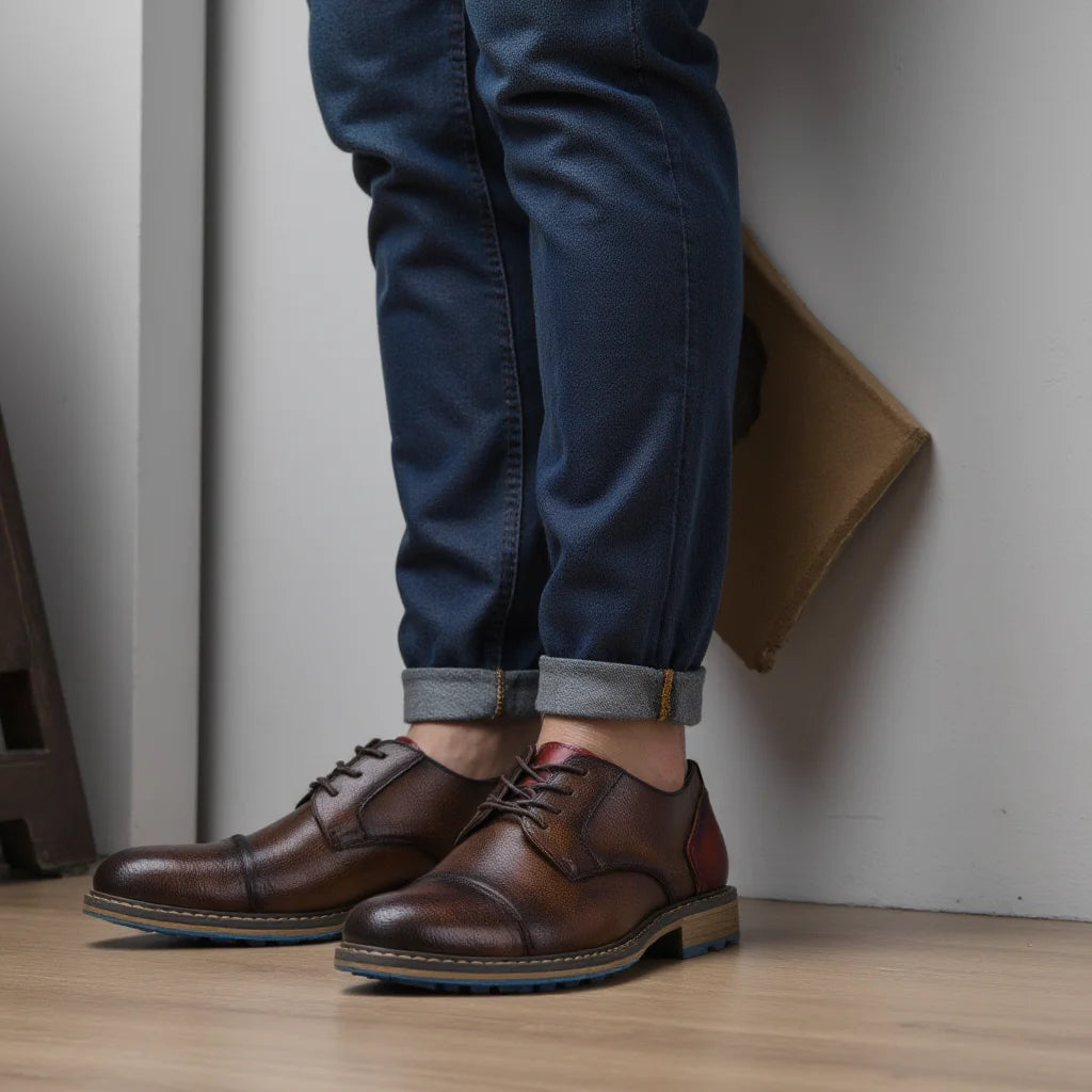 Retro Men Derby Shoes Casual Fashion Leather Shoes