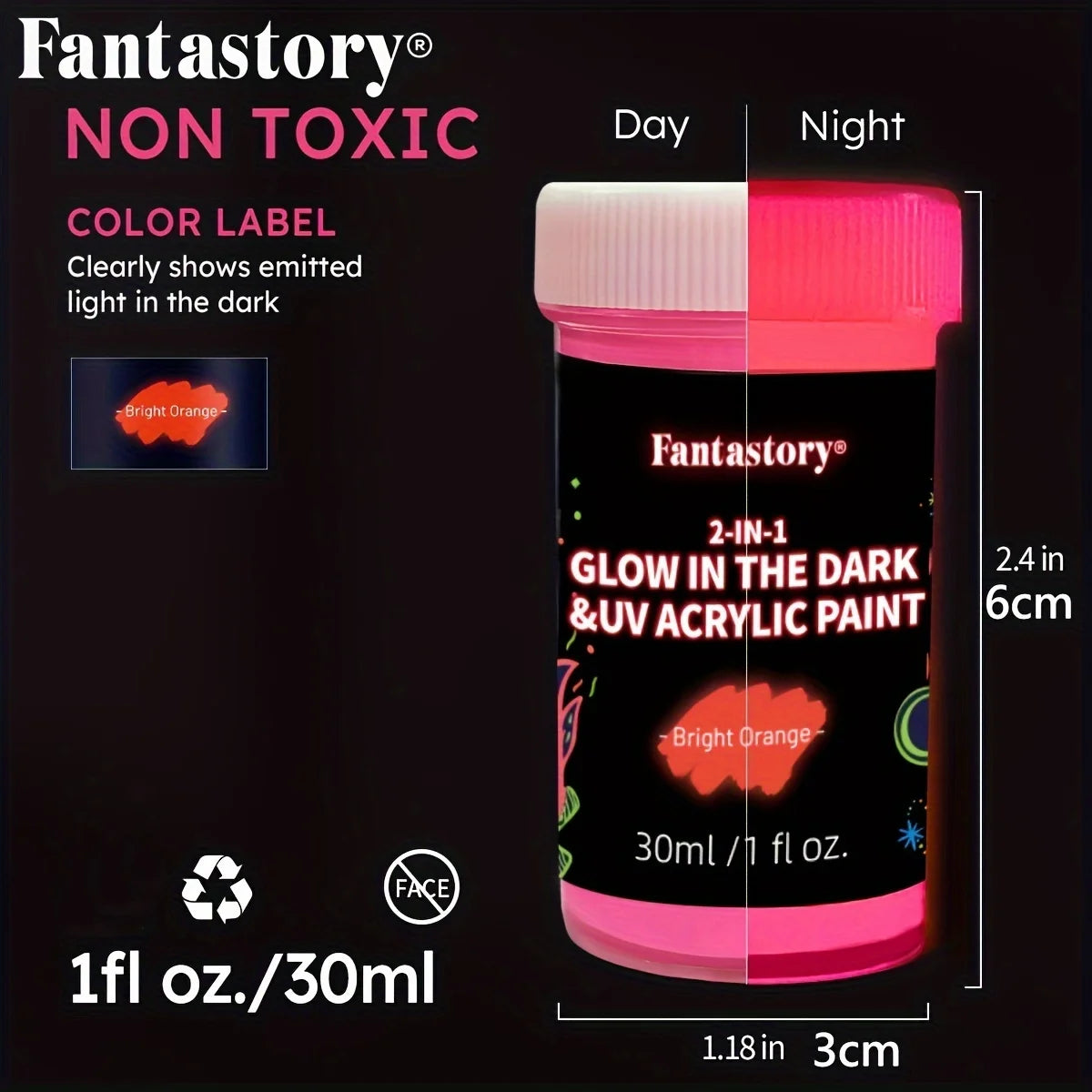 Acrylic Paint Set, 10 Neon and Glow in the Dark Colors
