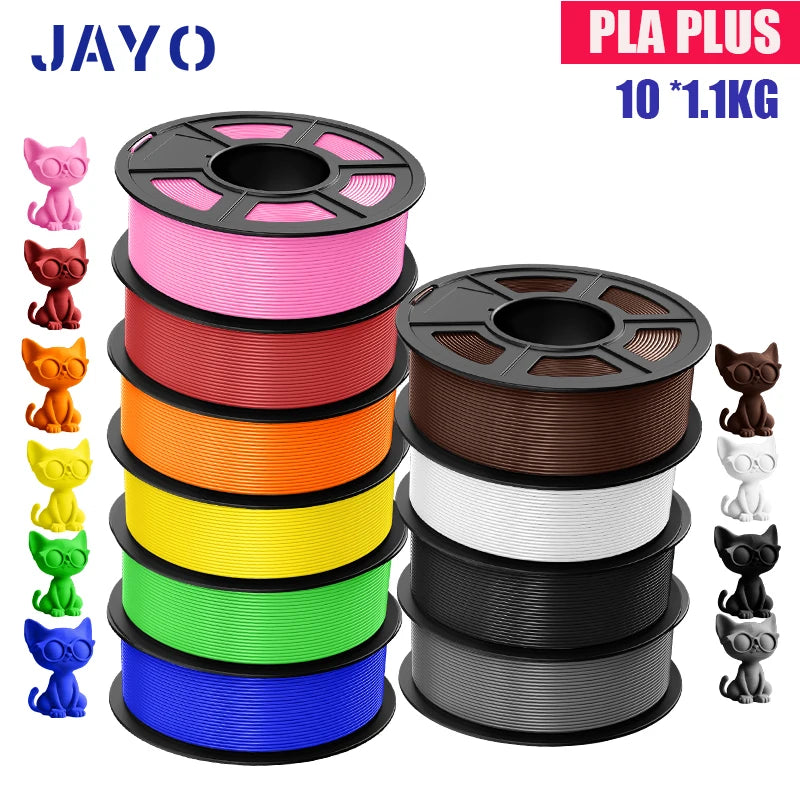 JAYO PLA Plus Filament 1.75mm 10 Rolls Set Non Toxic 3D Printing Refills Smooth No Bubbles Multiple Colors Optional