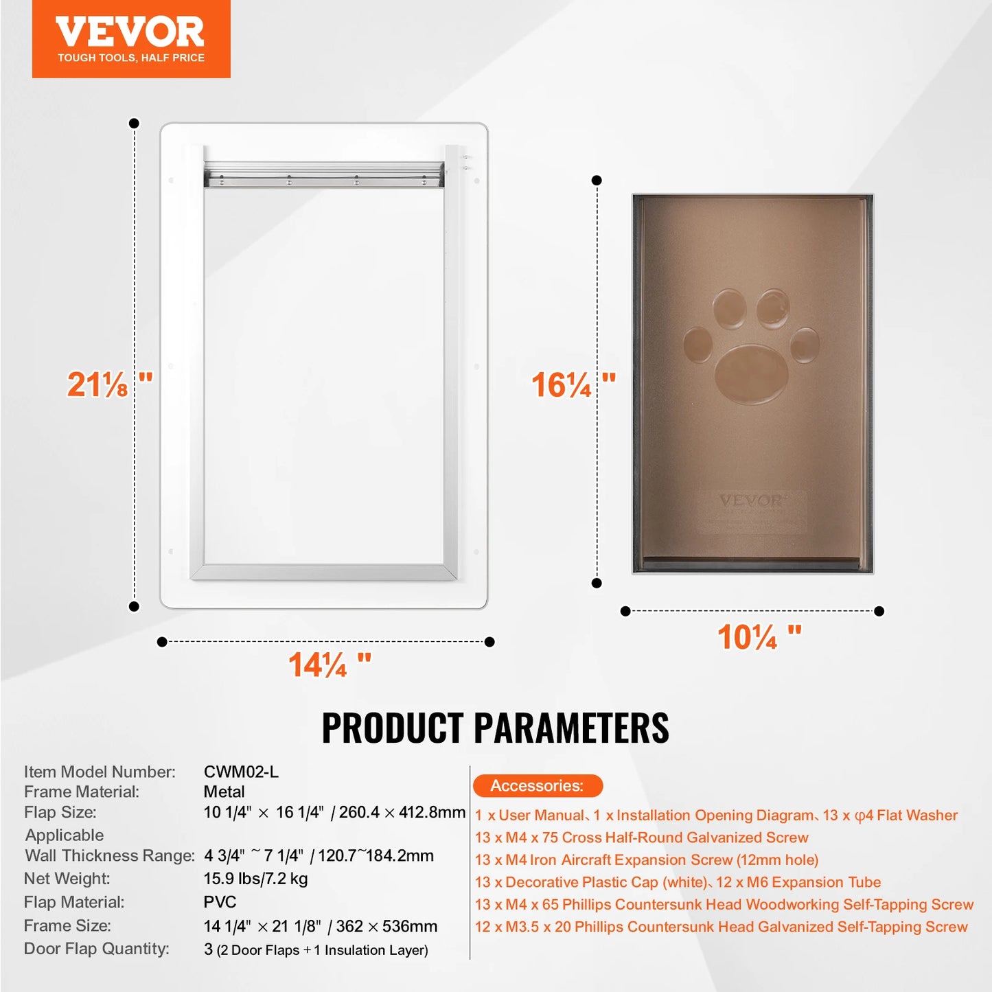 Vevor Pet Door Metal Frame with Lock and Three Flap System Weatherproof Doggy Door Easy to Install for Interior or Exterior Walls