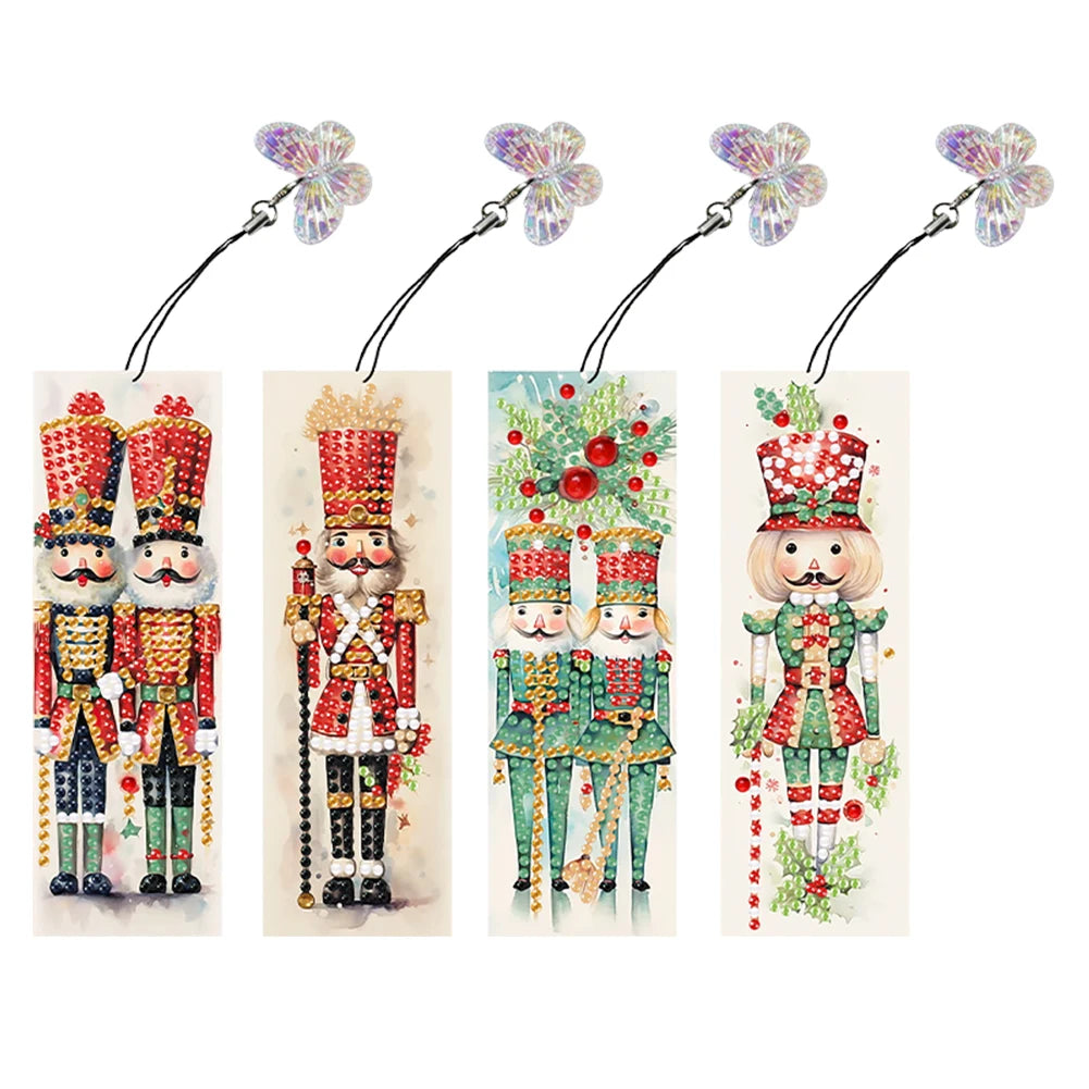 4Pcs Special Shape Santa Claus Elk Diamond Painting Bookmark 5D DIY Diamond Art Kit with Pendant