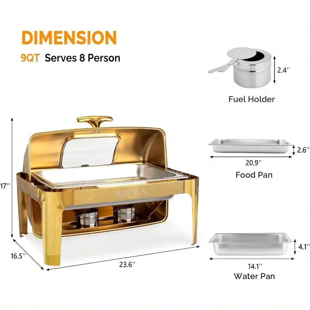 Stainless Steel Roll Top Chafing Dish Buffet Set Kitchen