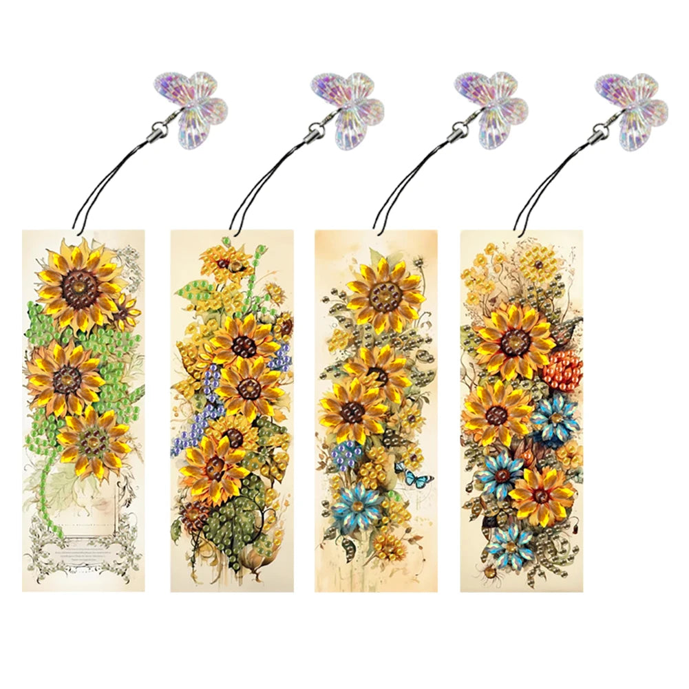 4Pcs Special Shape Santa Claus Elk Diamond Painting Bookmark 5D DIY Diamond Art Kit with Pendant