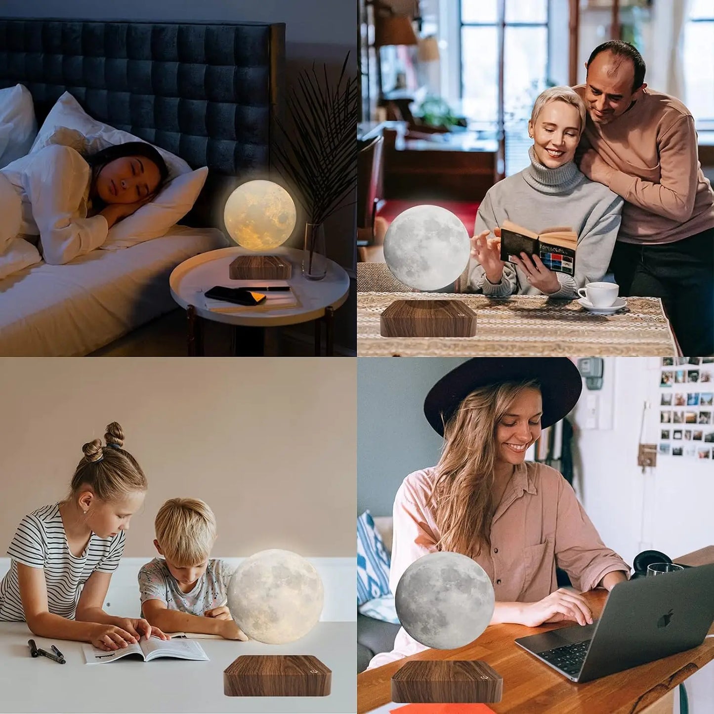Magnetic Floating Rotating Moon Lamp with Wooden Base 3 Color Temperature LED Night Light Unique 3D Print Gift for Room