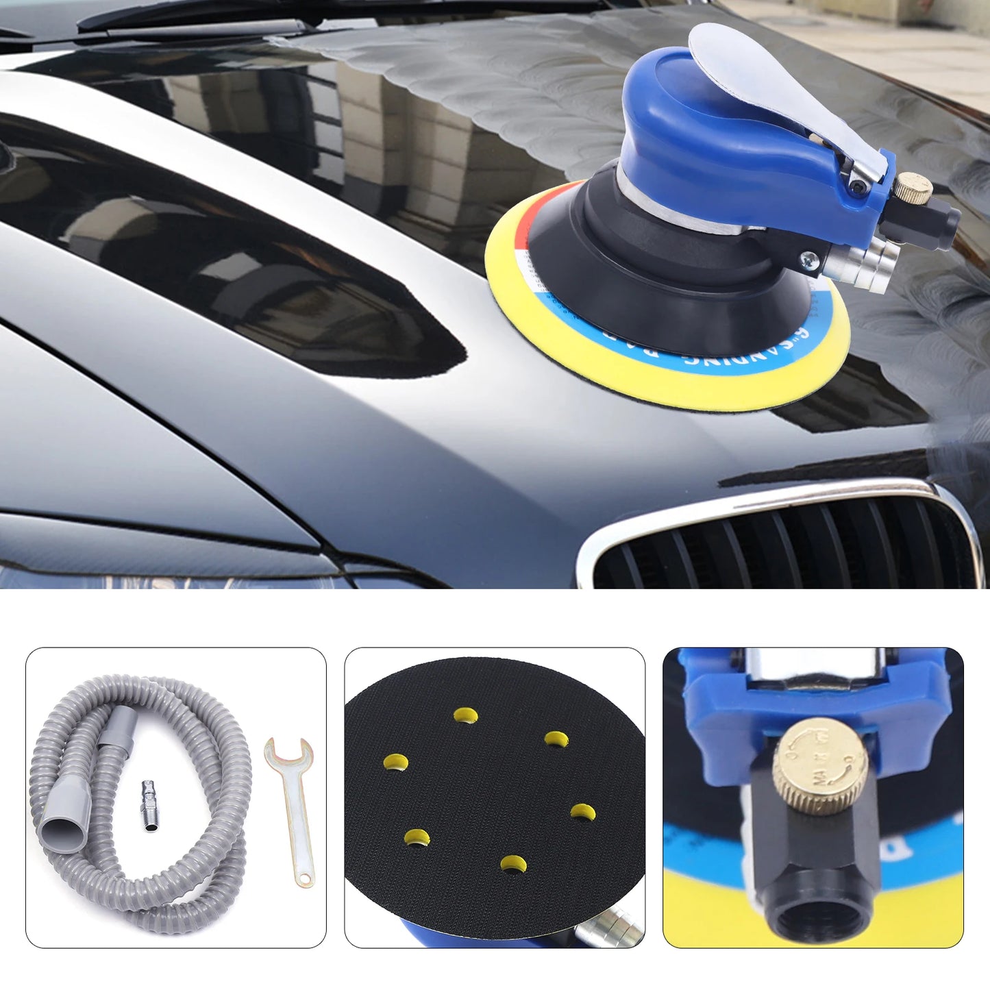 6 Inch Pneumatic Orbital Sander Non Slip Air Random Orbital Sander for Woodworking Rust Removal Sanding Fine Polishing