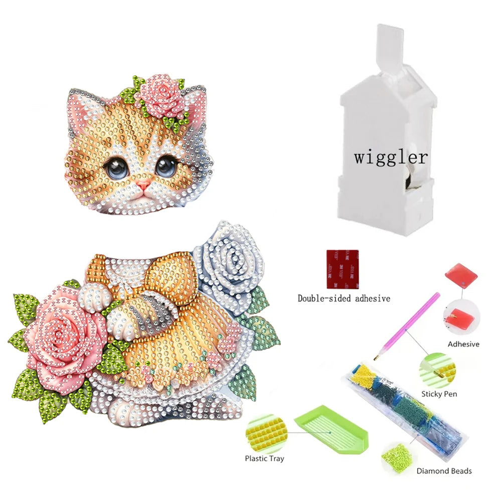 5D DIY Acrylic Animal Tabletop Ornament Diamond Painting Shake Head Cat Decoration