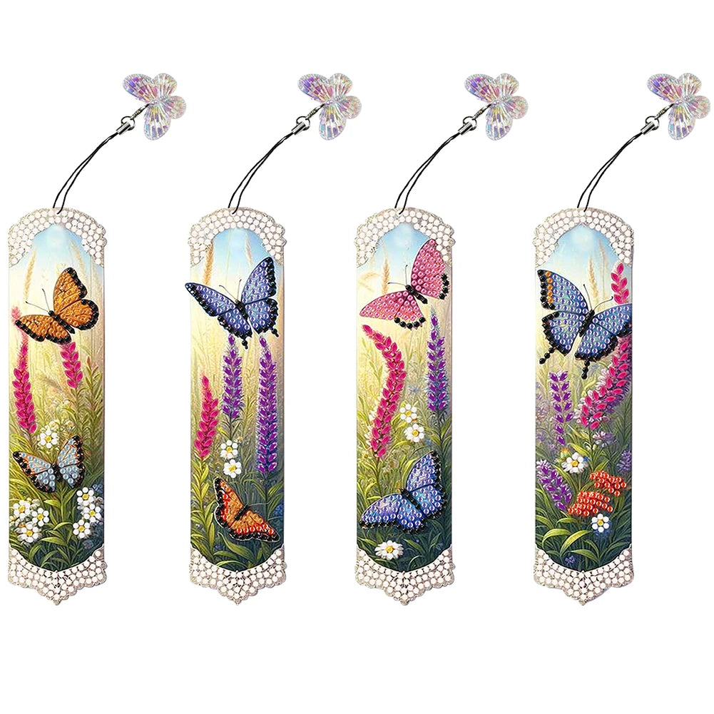 4Pcs Special Shape Santa Claus Elk Diamond Painting Bookmark 5D DIY Diamond Art Kit with Pendant