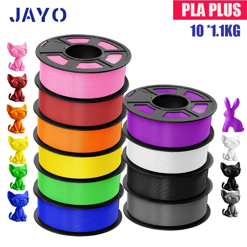 JAYO PLA Plus Filament 1.75mm 10 Rolls Set Non Toxic 3D Printing Refills Smooth No Bubbles Multiple Colors Optional