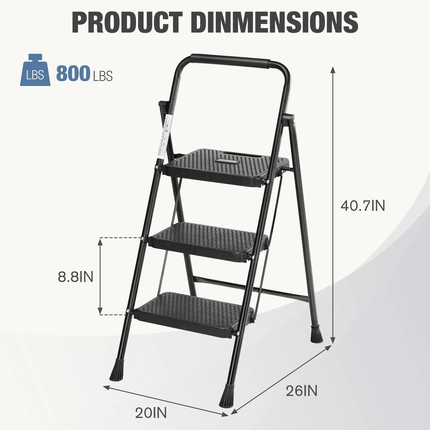 JHK Folding Step Ladder Stool With Anti Slip Pedal Pro