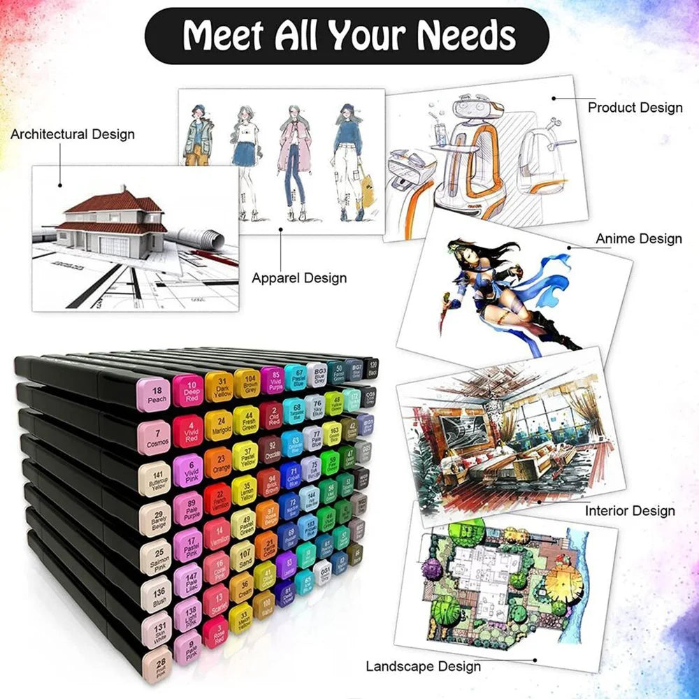 Permanent Art Sketch Drawing Marker Set Alcohol Double Tipped Markers 80 Colors