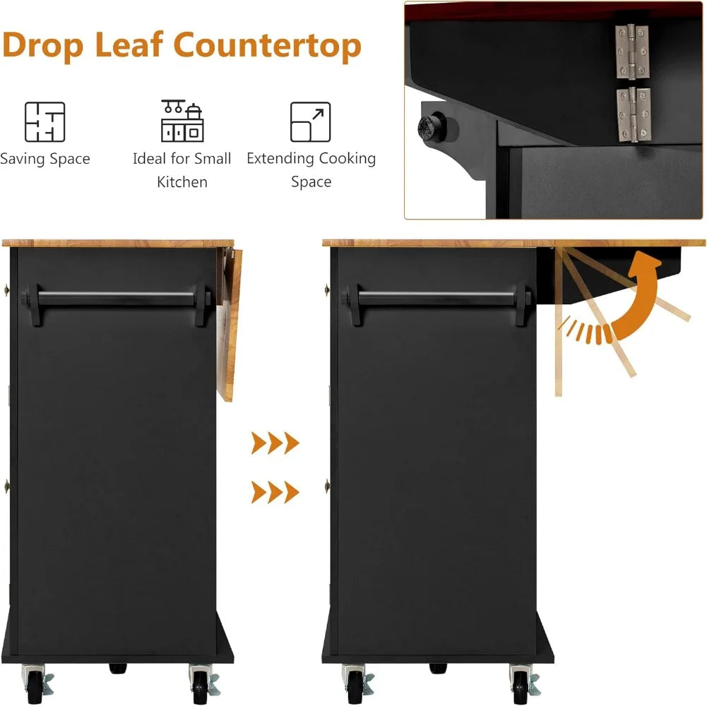 RBX Kitchen Cart with Wood Top and Drop Leaf Breakfast Bar