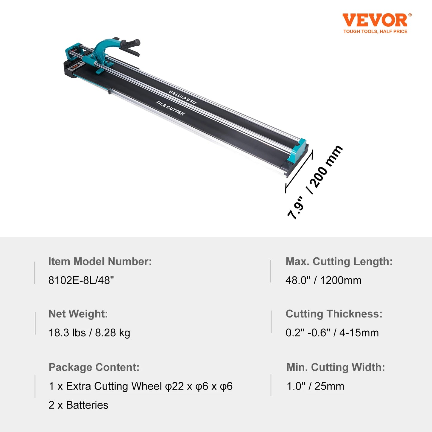 VEVOR Manual Tile Cutter 48 Inch Porcelain Ceramic Tile Cutter with Tungsten Carbide Cutting Wheel Infrared Positioning Anti Skid