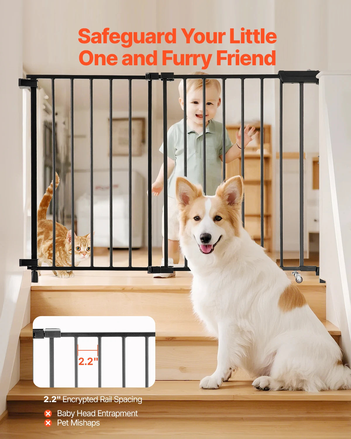 Vevor Adjustable Baby Gate 29.5 to 43 Inches Wide 28 Inches High Dog Gate No Threshold Bar Easy Step Walk For Child And Pet Security