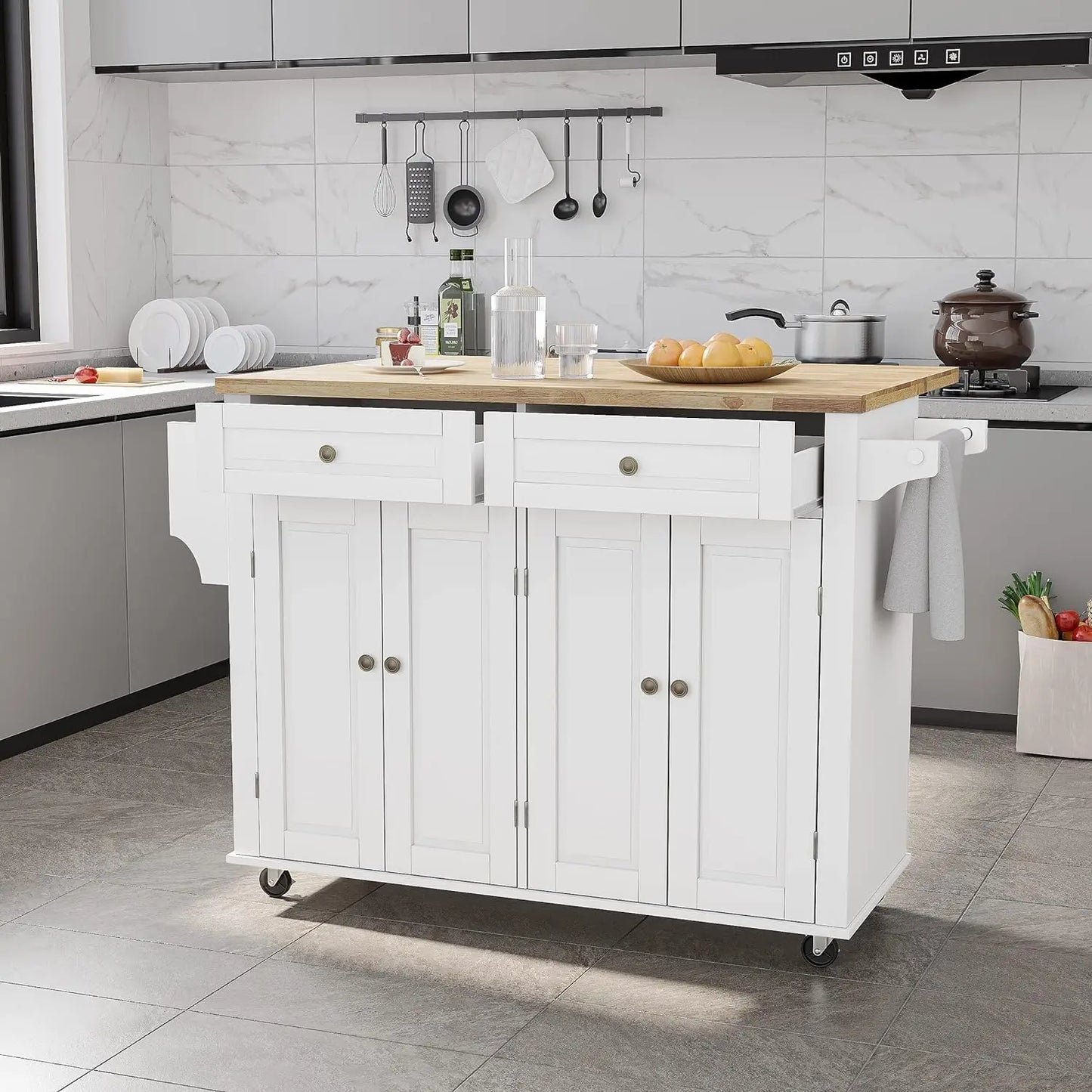 RBX Kitchen Cart with Wood Top and Drop Leaf Breakfast Bar