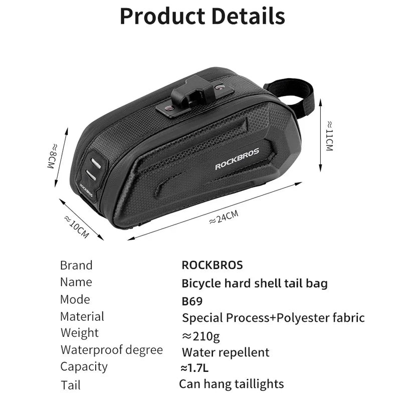 Bicycle Bag 1.7 L Waterproof Saddle Bag Large Capatity