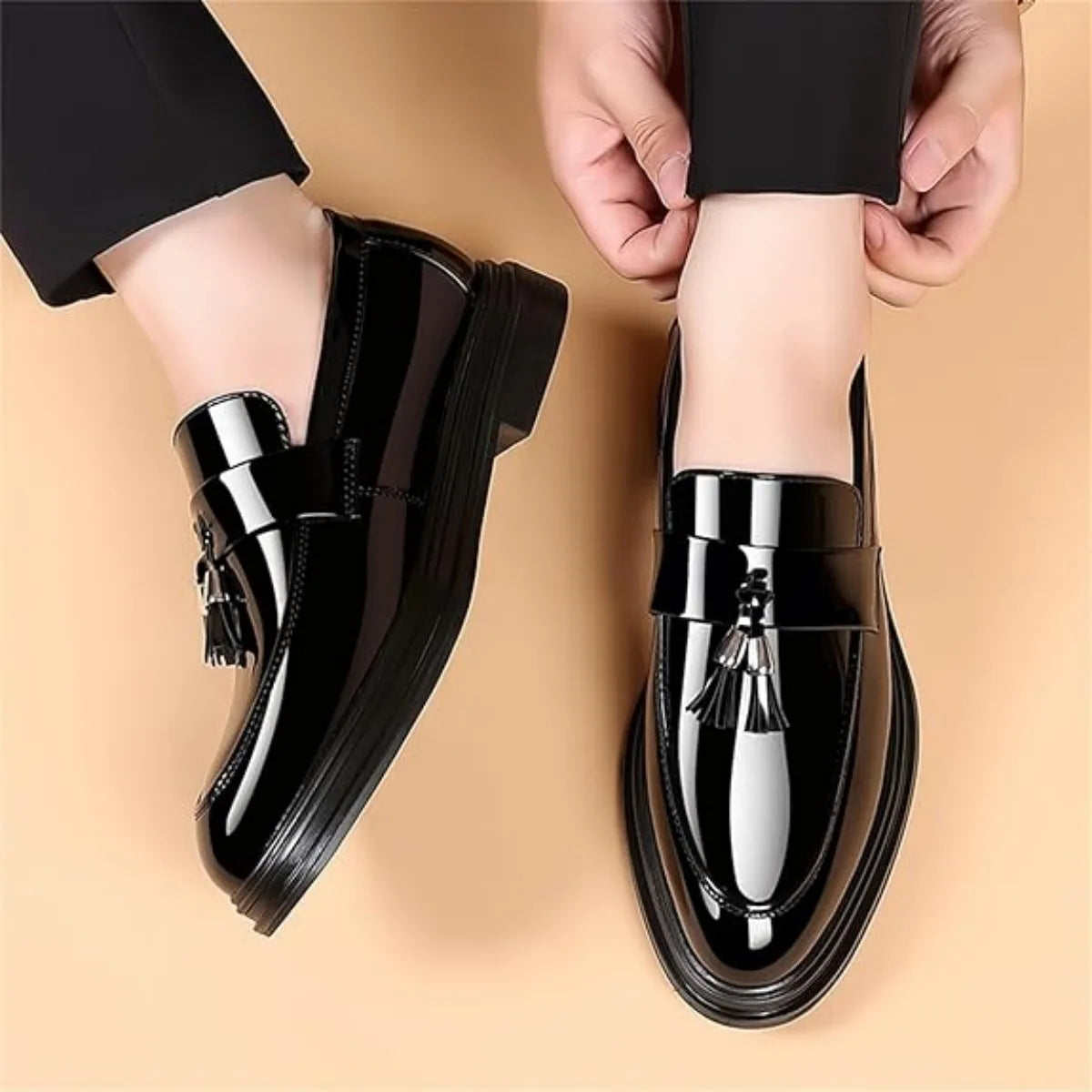 Men High Gloss Patent Penny Loafers Slip On Dress Shoes