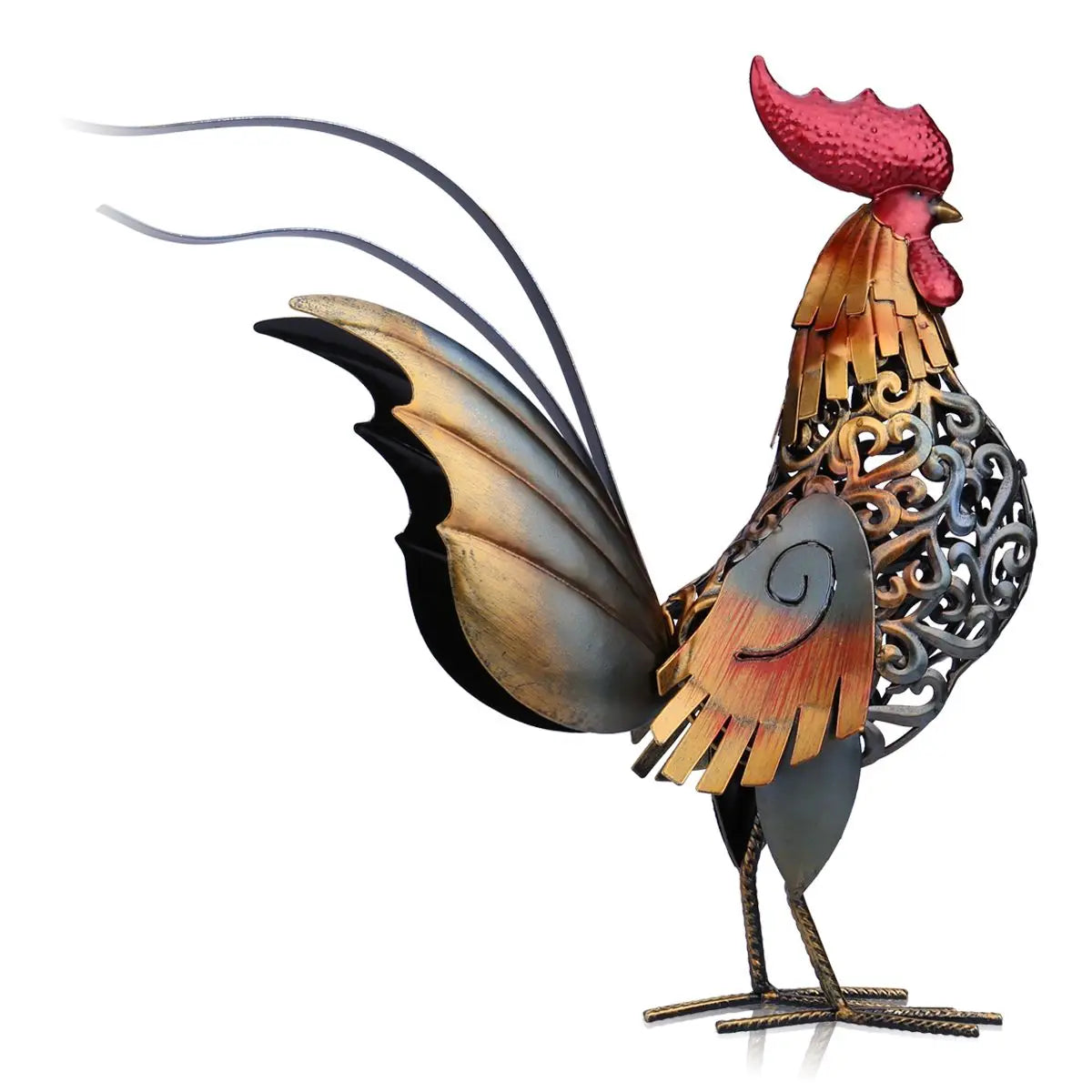 TOOARTS Metal Sculpture Carved Iron Rooster Artwork Decor