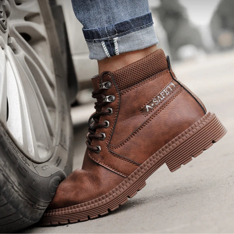 Men's Waterproof Steel Toe Work Boots High-Top Safety Shoes Slip Resistant Protective Boots Indestructible Comfort Arch Support