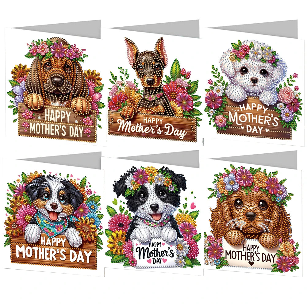 6 Pieces 5D Rhinestone Embroidery Arts Cards Kits Diamond Painting Greeting Thank You Cards for Birthday and Thanksgiving