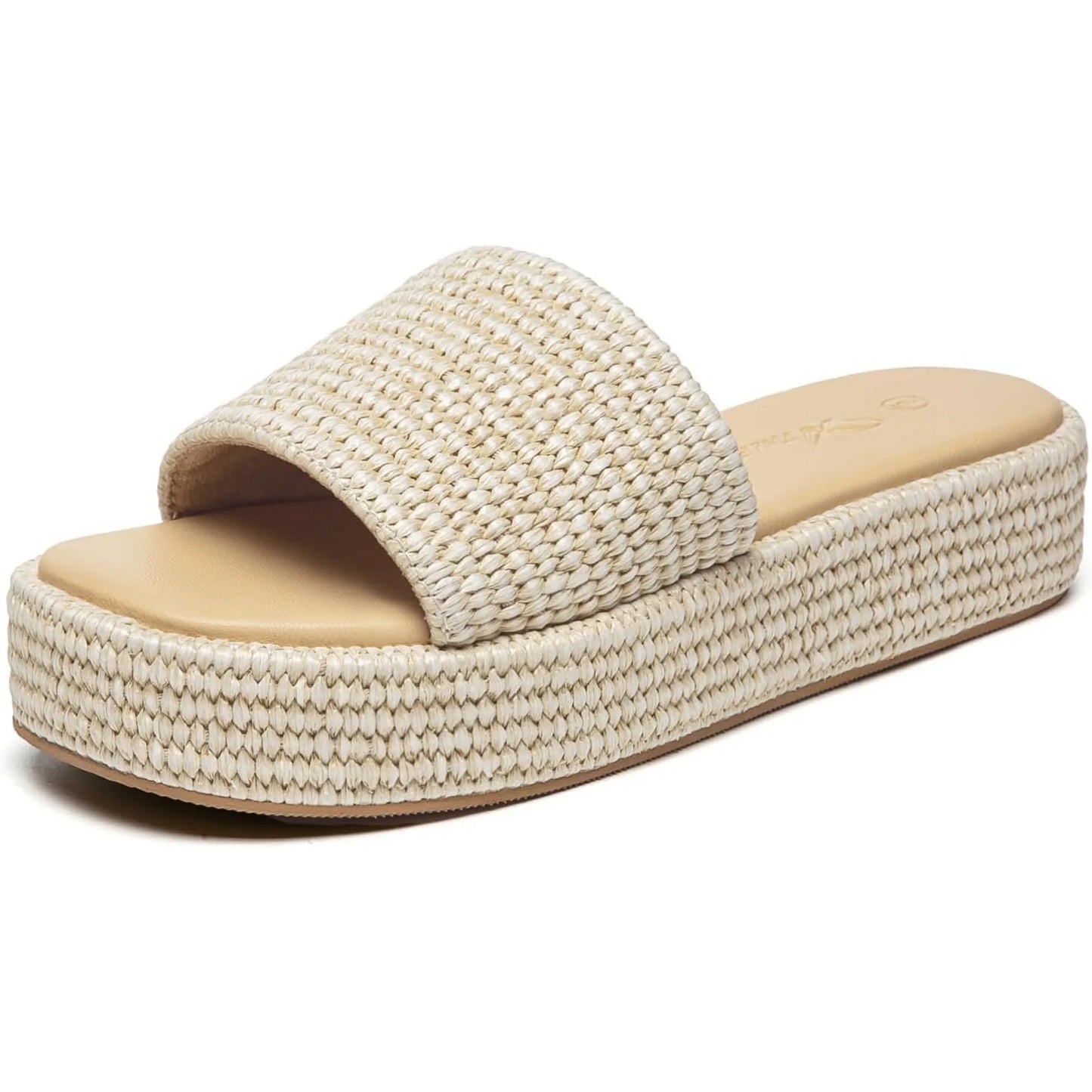 Athlefit Women's Platform Raffia Sandals Comfortable Open Toe Slip On Beach Slides for Summer Casual