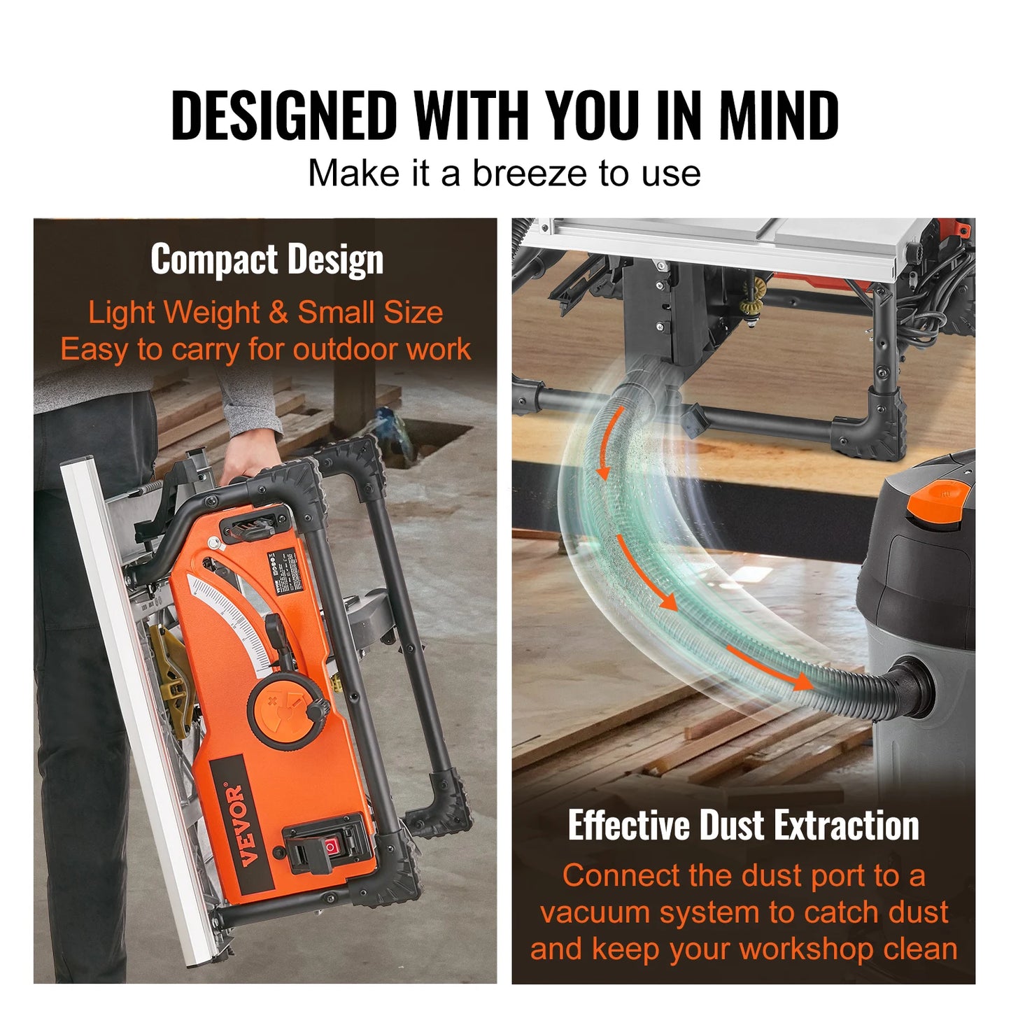 SucceBuy Table Saw for Jobsite 10 Inch 15 Amp 25 Inch Max Rip Capacity 40 Tooth Blade Portable Compact DIY Woodworking