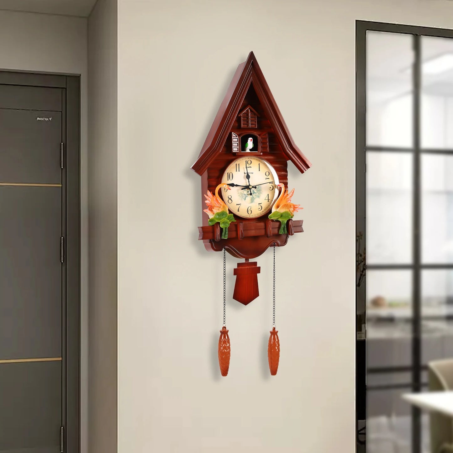 Creative Wall Clock for Living Room Decor Indoor Plastic Reddish-brown