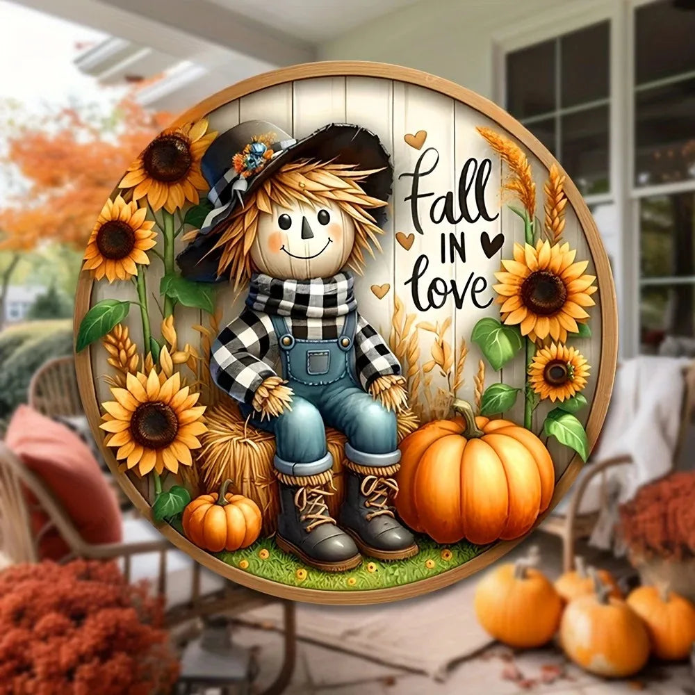 Charming Scarecrow Fall Harvest Tin Painting Home Decor Sign