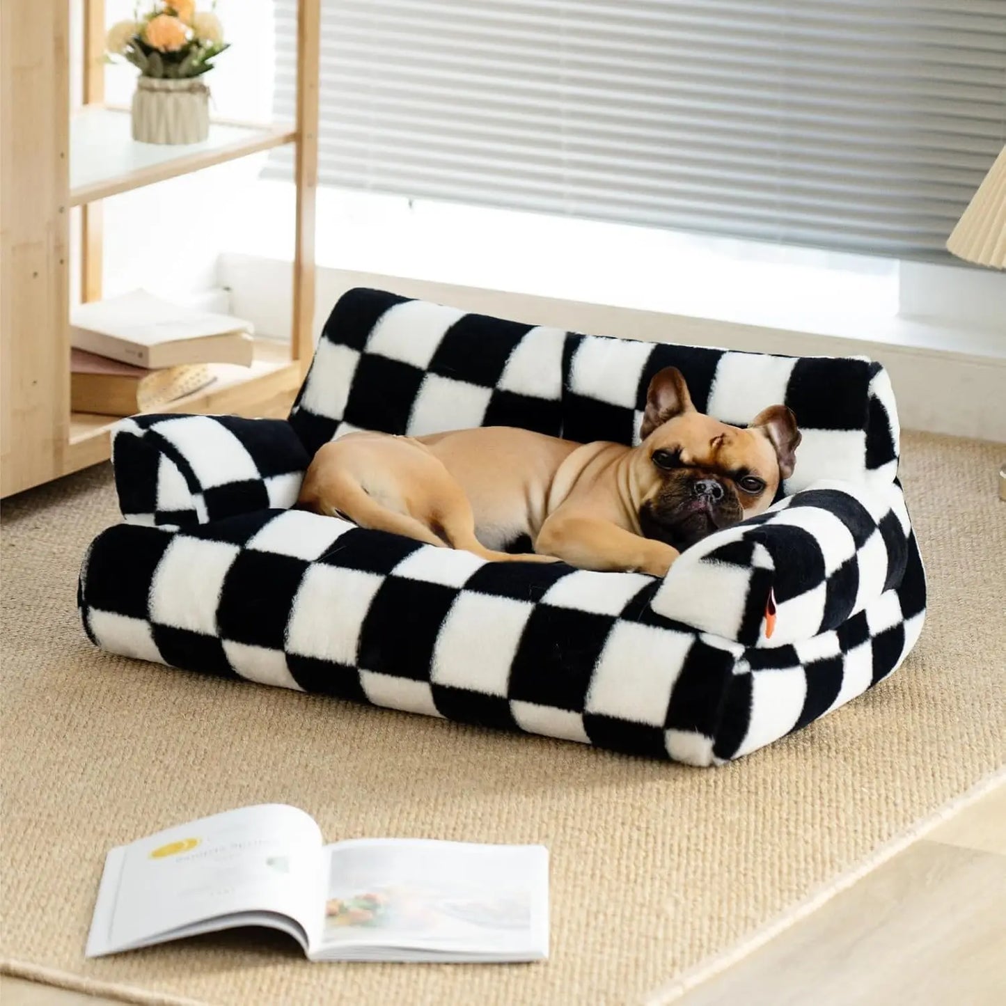 Mewoofun Pet Couch Bed 26x19x13 Inch Washable Cat Bed for Medium Small Dogs and Cats Up to 25 Pounds Fluffy Black and White Couch