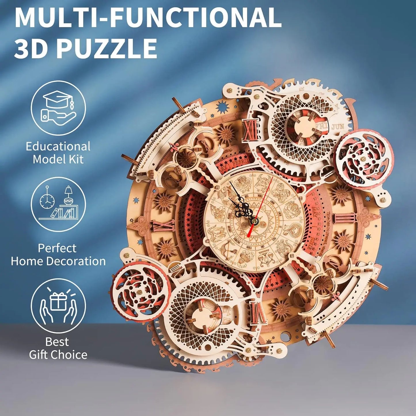 Robotime 3D Wooden Puzzles Steampunk Clock Kit DIY Mechanical Wall Quartz Clock for Adults