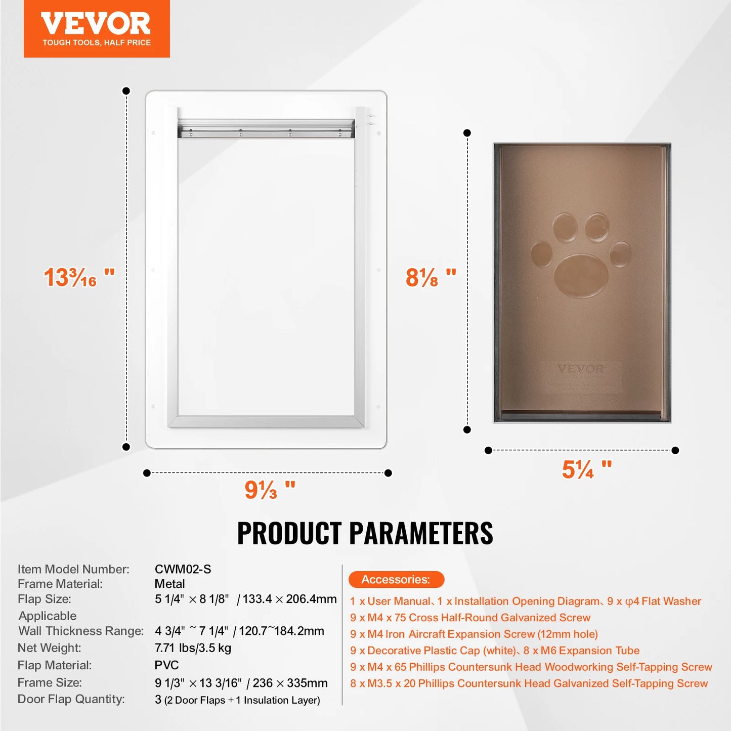 Vevor Pet Door Metal Frame with Lock and Three Flap System Weatherproof Doggy Door Easy to Install for Interior or Exterior Walls