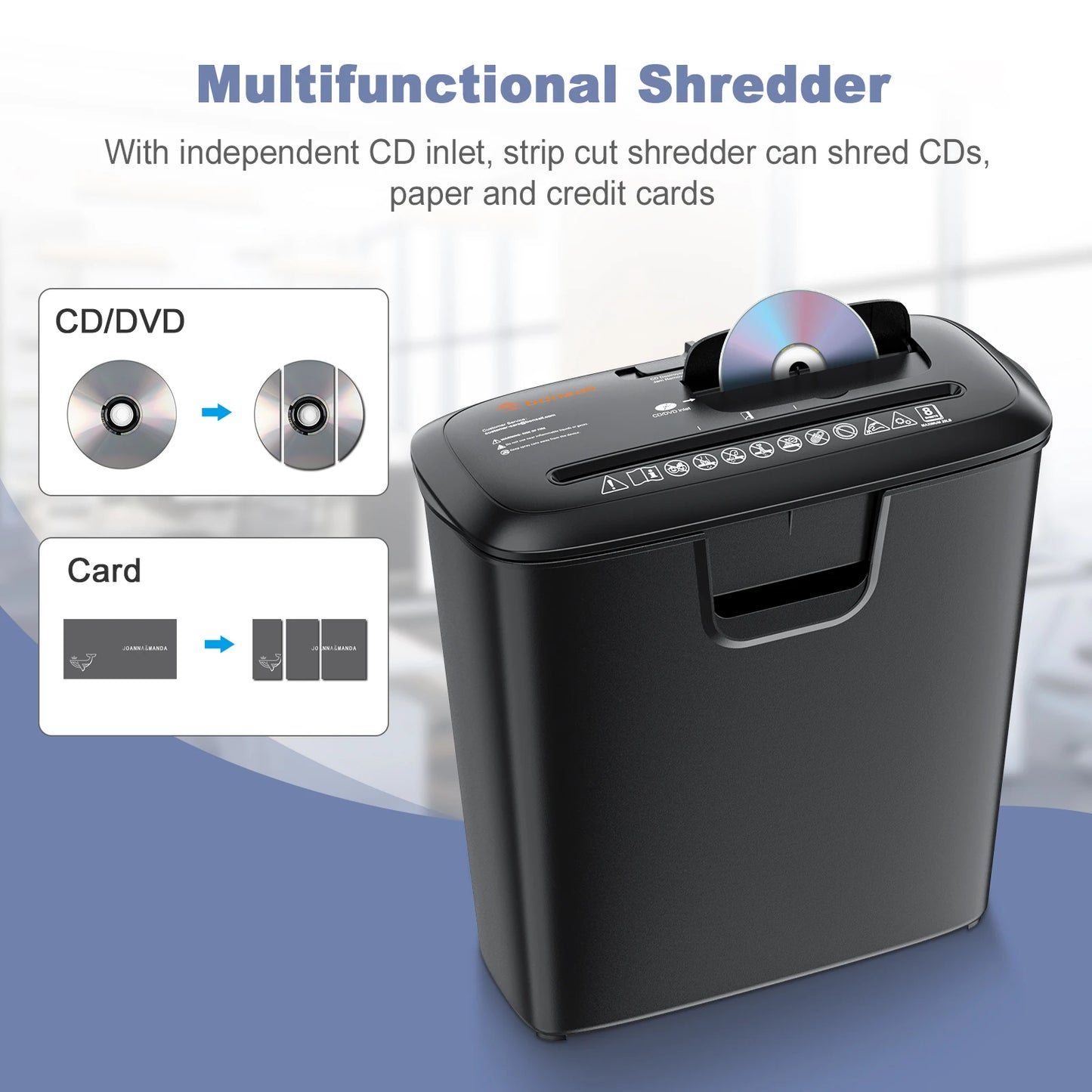Bonsaii Paper Manual Reversal 8 Sheet Strip Cut Shredder for Home Use CD Credit Card Shredder Machine 3.4 Gallons
