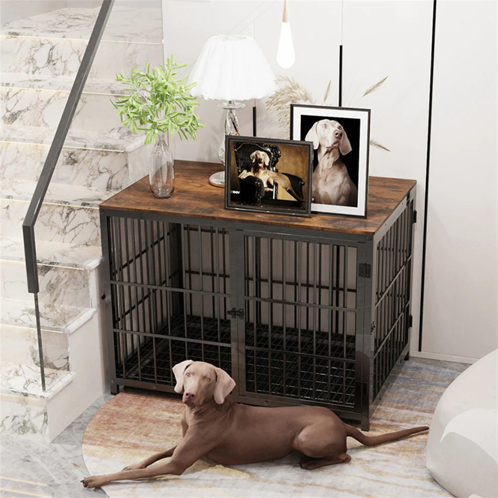 BORWARTH Wooden Dog Crate End Table With Lattice Doors