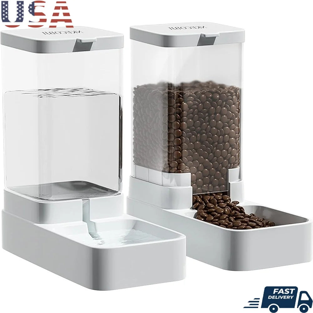 Automatic Gravity Pet Feeder Water Dispenser Set Dogs Cats Large Capacity 3.8L Siphon Device Easy Refill No Power Required