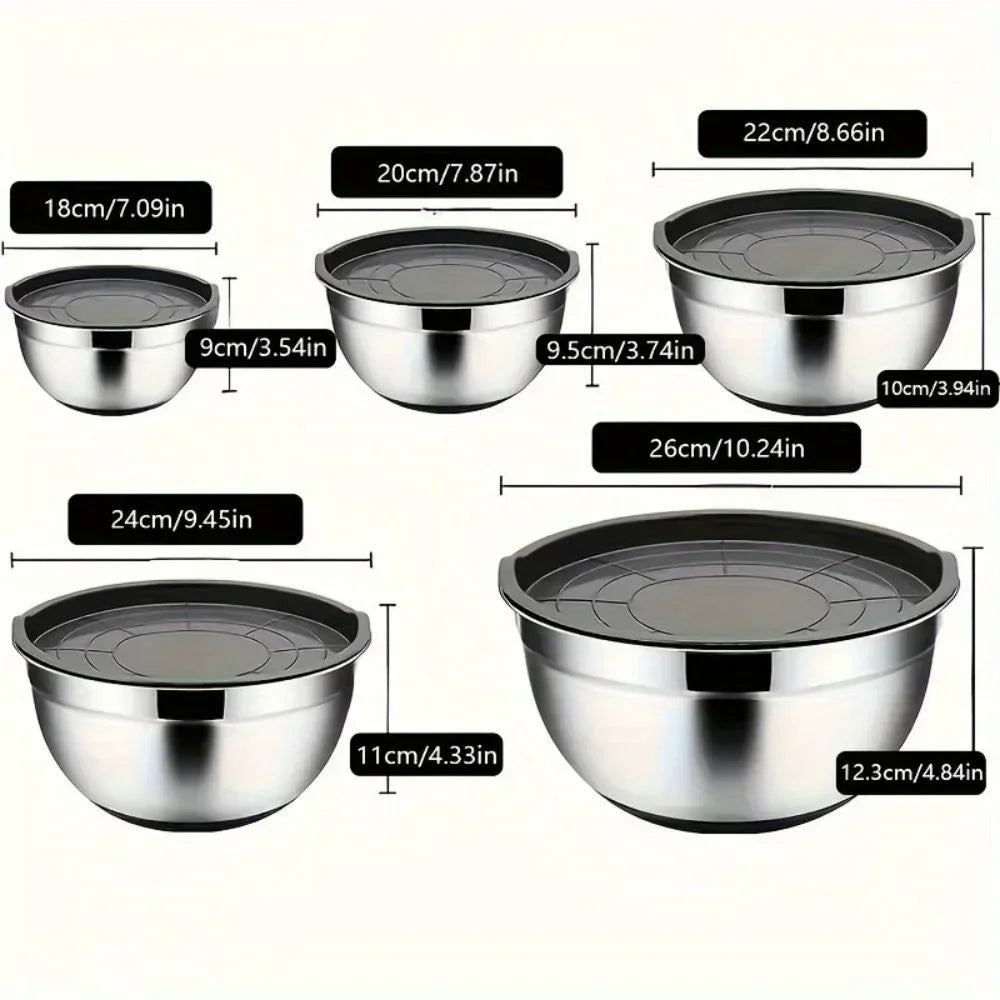5-Piece Stainless Steel Nesting Mixing Bowl Set for Baking