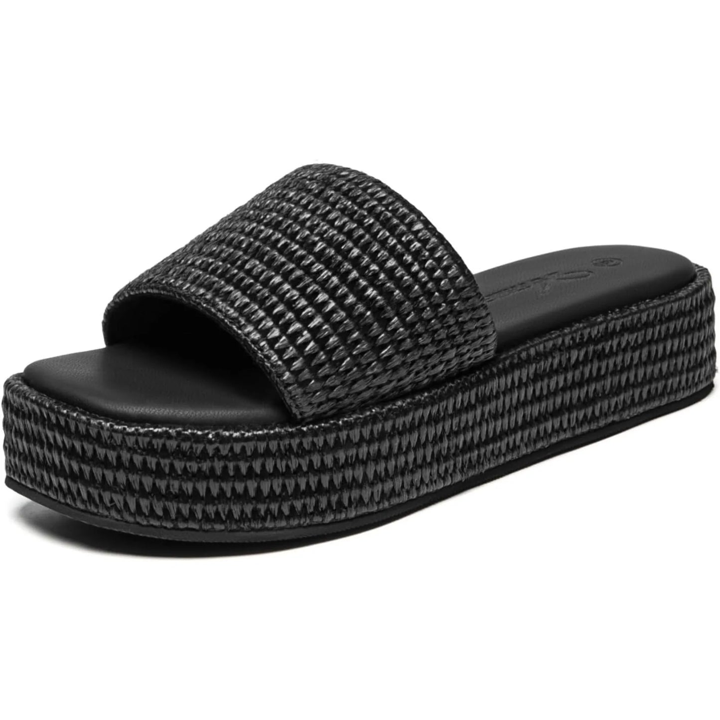 Athlefit Women's Platform Raffia Sandals Comfortable Open Toe Slip On Beach Slides for Summer Casual