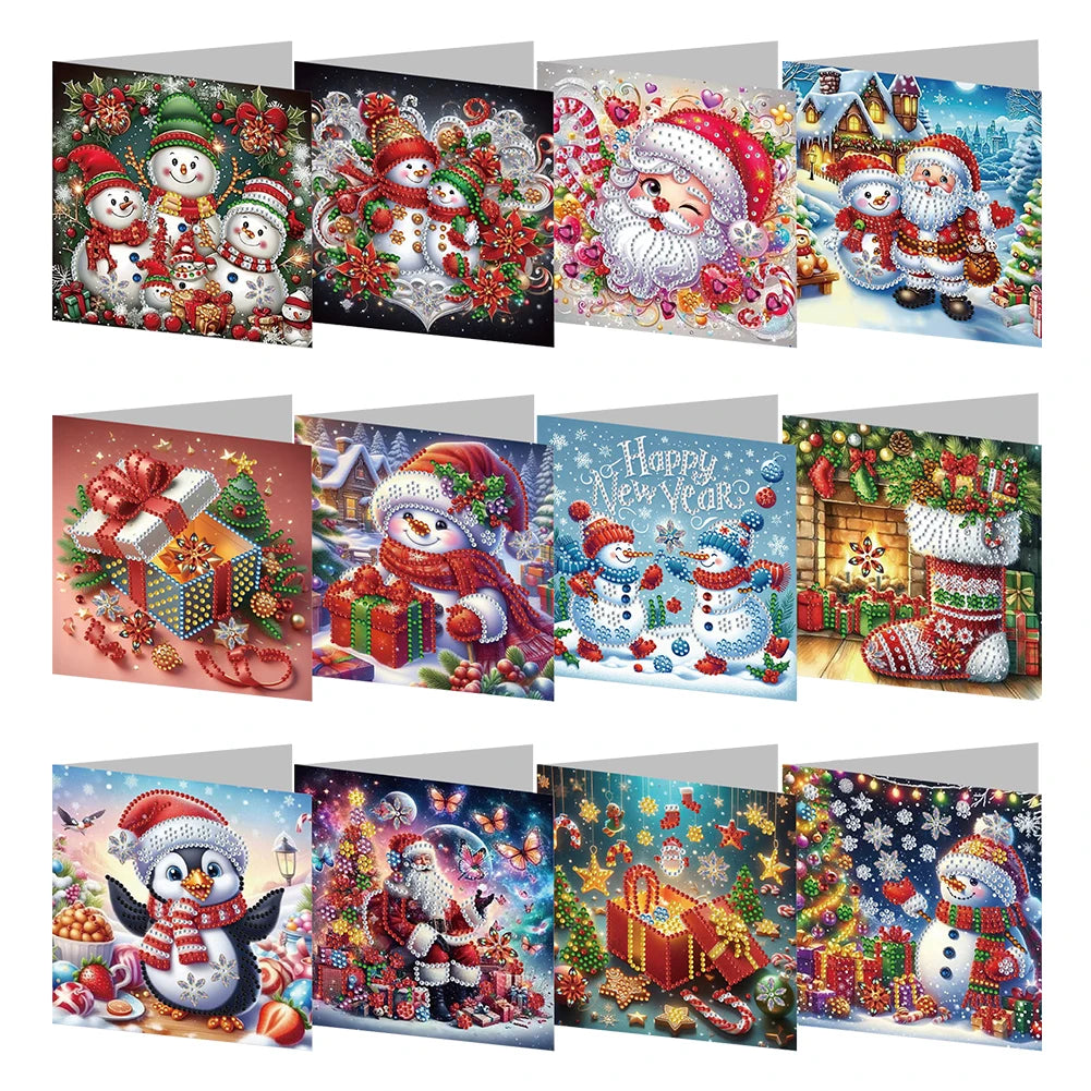 4 6 8 12PCS New 2024 Diamond Painting Greeting Cards DIY 5D Christmas Collection Festival Cards for Birthday and Christmas Gift