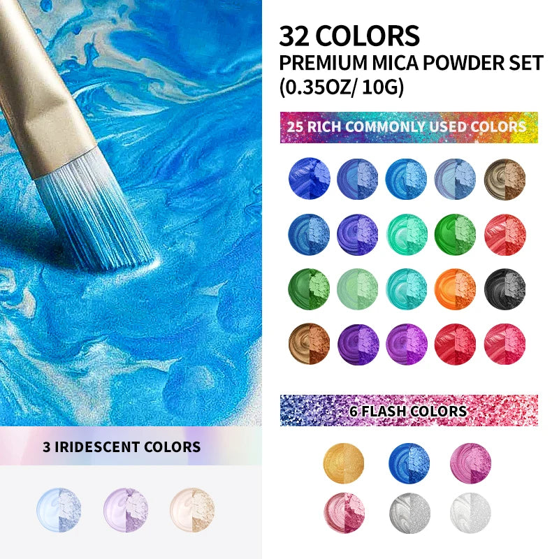 32 Colors Mica Powder Glitter Powder for Craft Supplies 0.35oz