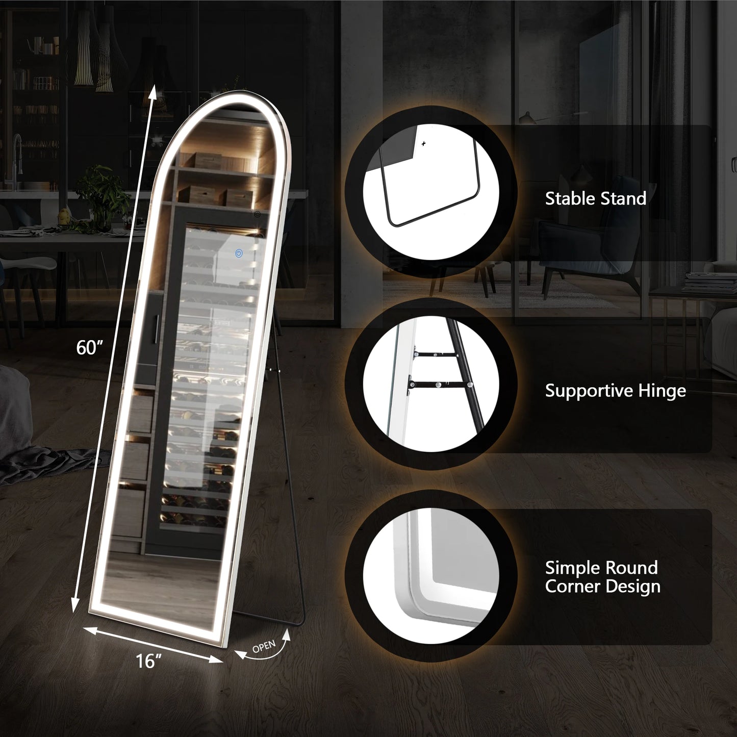 JHK Full Body Wall Mirror 59 Inch by 16 Inch or 64 Inch by 21 Inch Standing or Wall Hanging with Aluminum Alloy Frame for Bedroom and Cloakroom Decoration