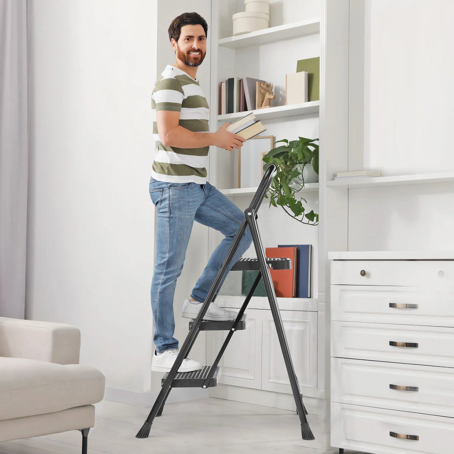 JHK Folding Step Ladder Stool With Anti Slip Pedal Pro