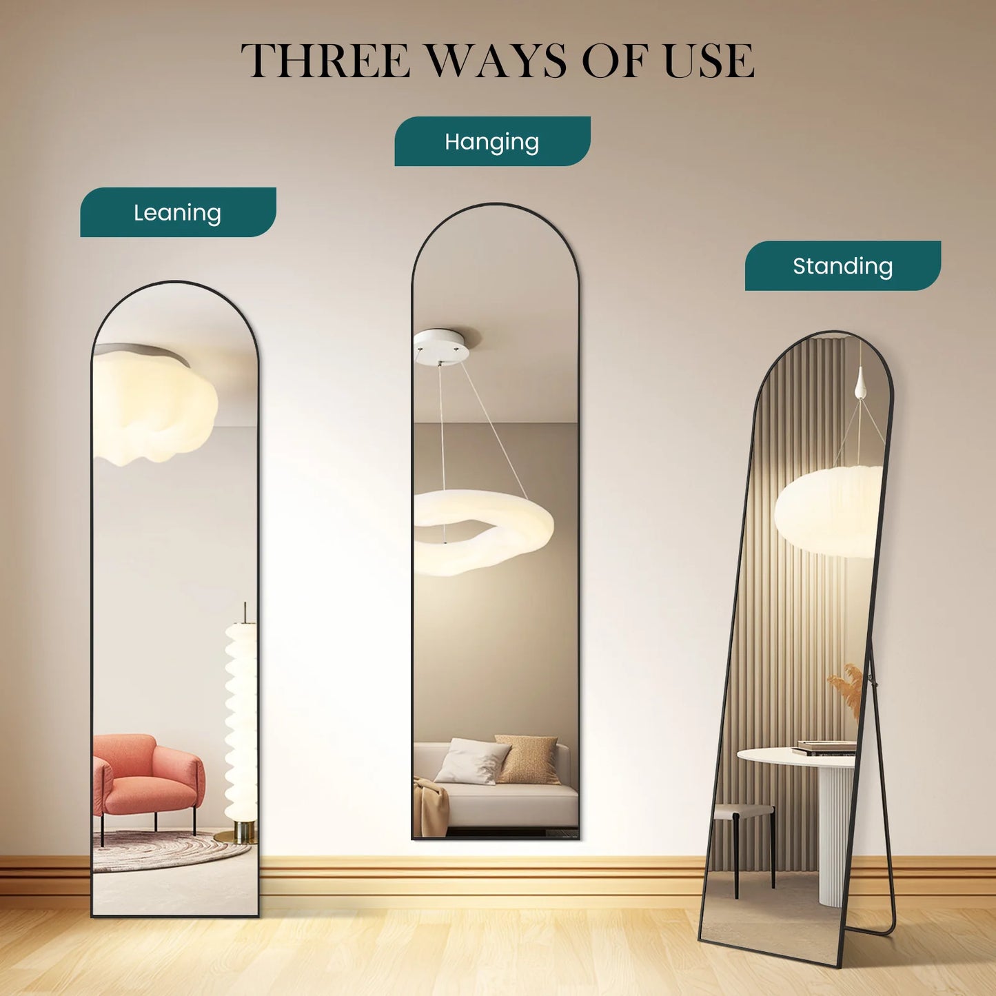 JHK Full Body Wall Mirror 59 Inch by 16 Inch or 64 Inch by 21 Inch Standing or Wall Hanging with Aluminum Alloy Frame for Bedroom and Cloakroom Decoration