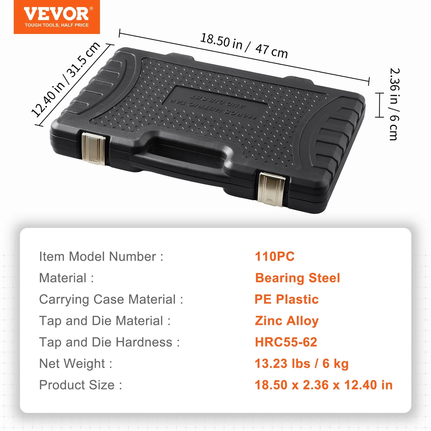 VEVOR Tap And Die Set Bearing Steel Threading Tool Kit