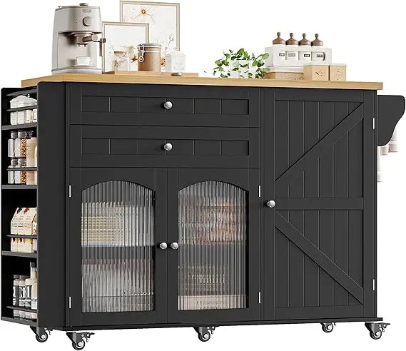 MKDK Rolling Kitchen Island with Storage and Drop Leaf Countertop