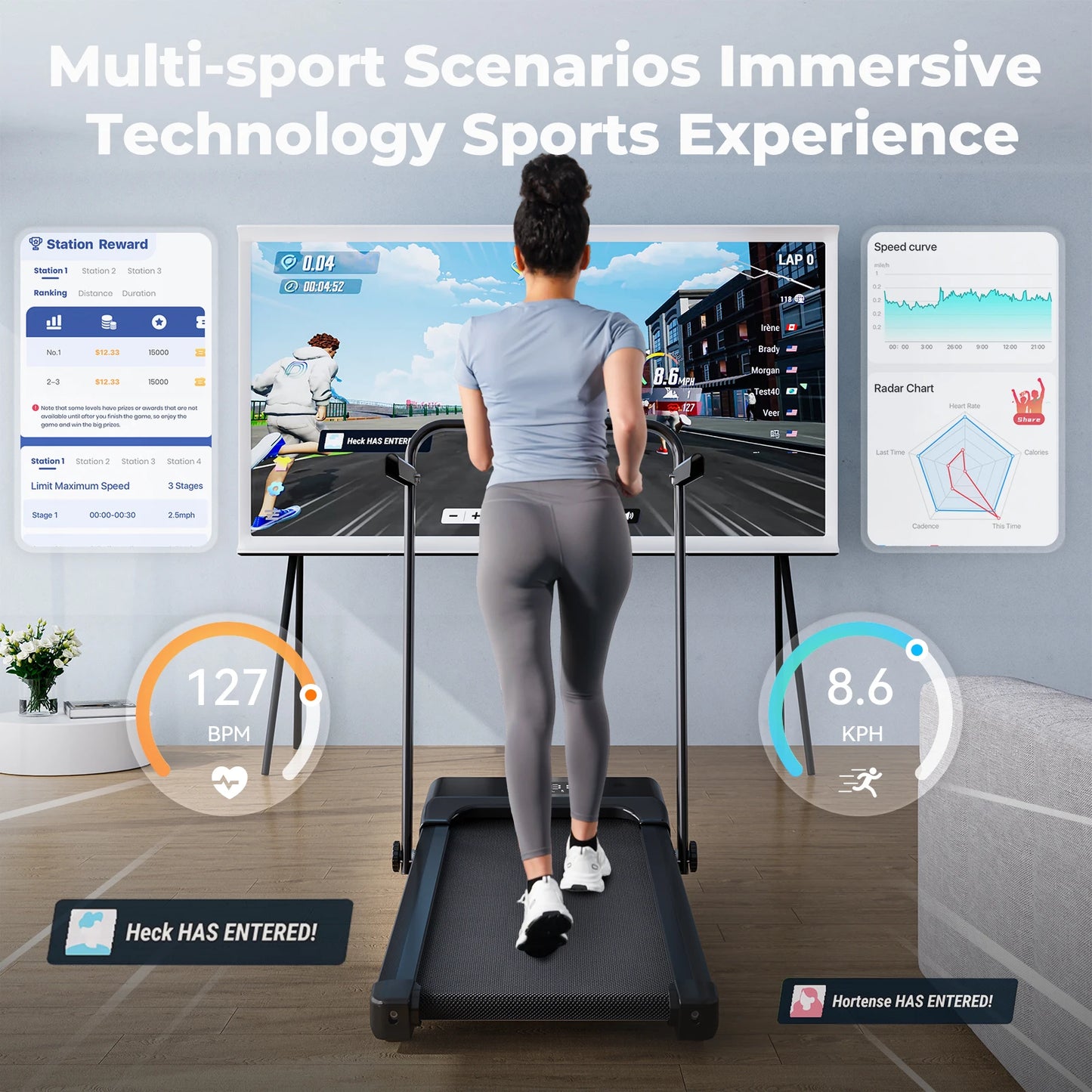 3 in 1 Superun Foldable Walking Pad with Handle 3.0 HP Treadmill 9 Percent Incline Max 300 Pounds