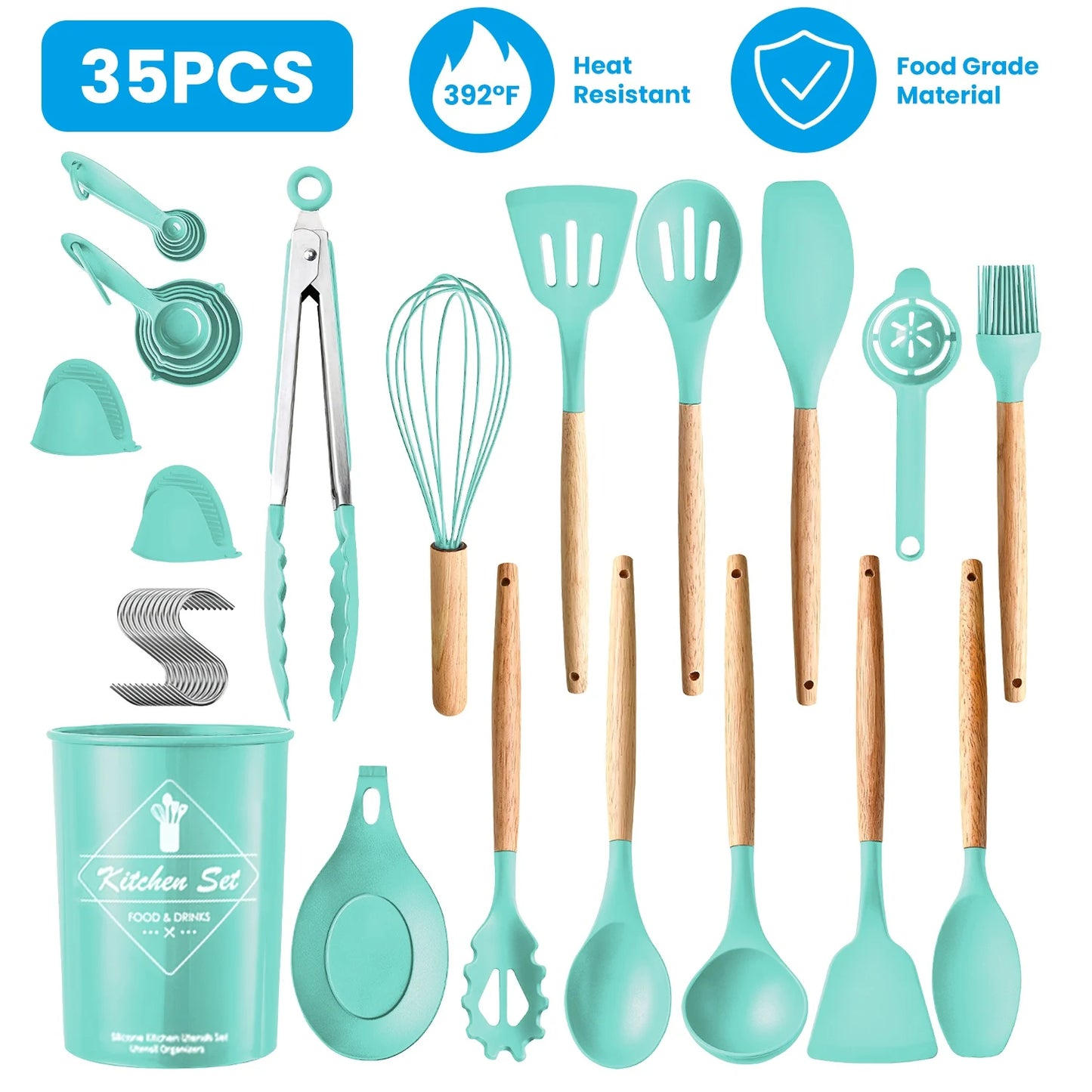 35 Piece Kitchen Cooking Utensil Set Spatula Set Baking Utensil Set Essential Kitchen Accessories with Holder
