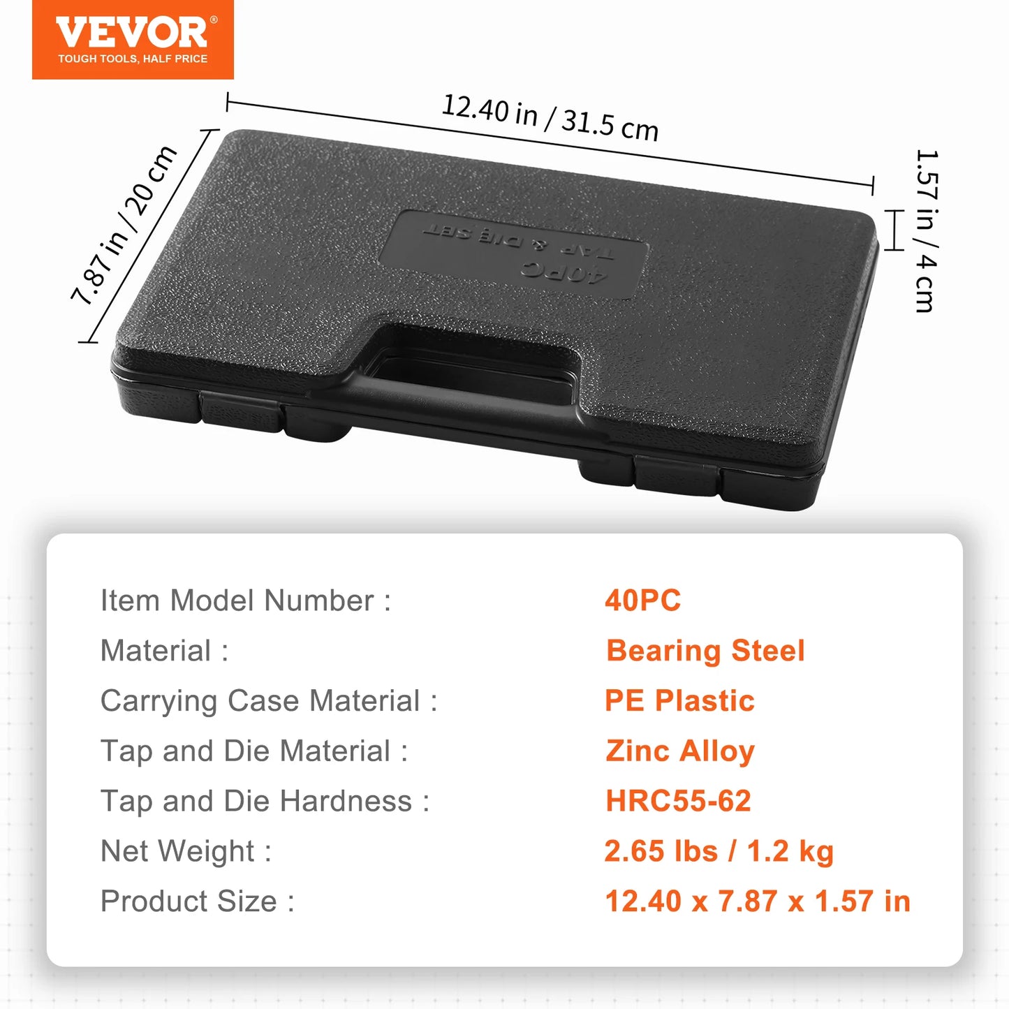 VEVOR Tap And Die Set Bearing Steel Threading Tool Kit