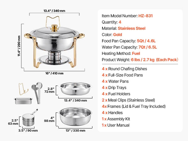 SucceBuy 4 Pack Chafing Dish Buffet Stainless Steel Warmer