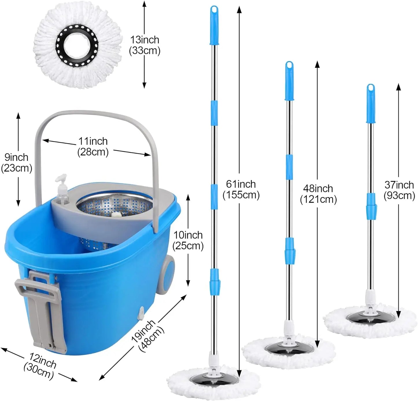 Blue Spin Mop Bucket Sets 61" Extended Handle