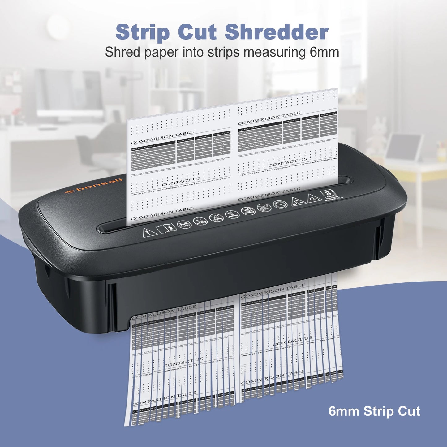 Bonsaii Paper Manual Reversal 8 Sheet Strip Cut Shredder for Home Use CD Credit Card Shredder Machine 3.4 Gallons