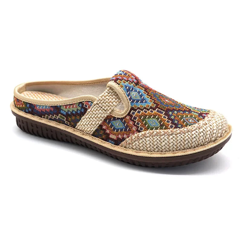 Fashion Women's Ethnic Style Embroidered Linen Casual Slippers Breathable Outdoor Shoes for Women
